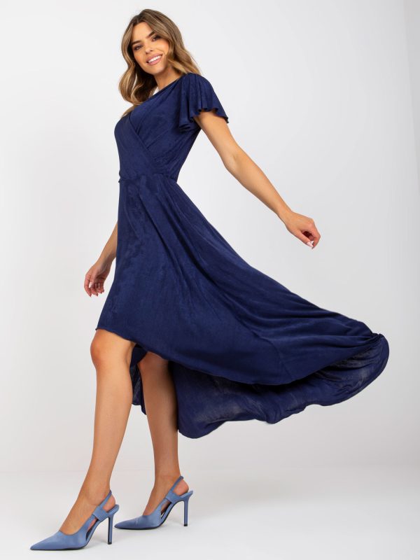 Wholesale Navy Asymmetrical Short Sleeve Evening Dress