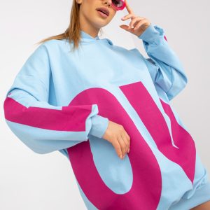 Wholesale Light Blue/Fuchsia Oversize Sweatshirt with Hoodie