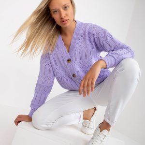 Wholesale Light purple openwork summer sweater with buttons RUE PARIS