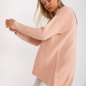 Wholesale Dirty pink oversize sweater with asymmetrical cut OCH BELLA