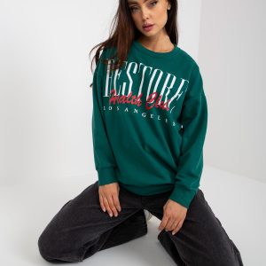 Wholesale Dark Green Cotton Print Sweatshirt