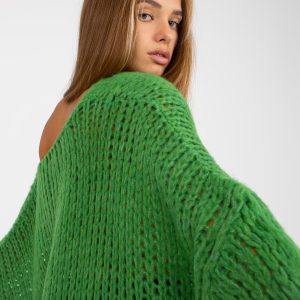 Wholesale Green oversized V-neck sweater OCH BELLA