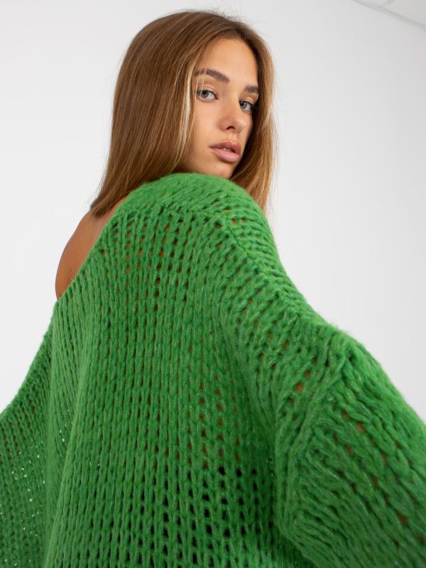 Wholesale Green oversized V-neck sweater OCH BELLA