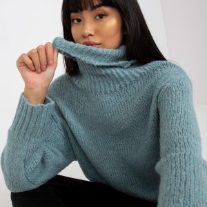 Wholesale Light Blue Loose Turtleneck Sweater With Wool