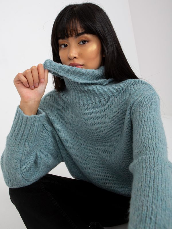 Wholesale Light Blue Loose Turtleneck Sweater With Wool