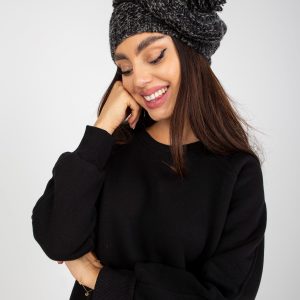 Wholesale Black and grey women's winter hat with tassel