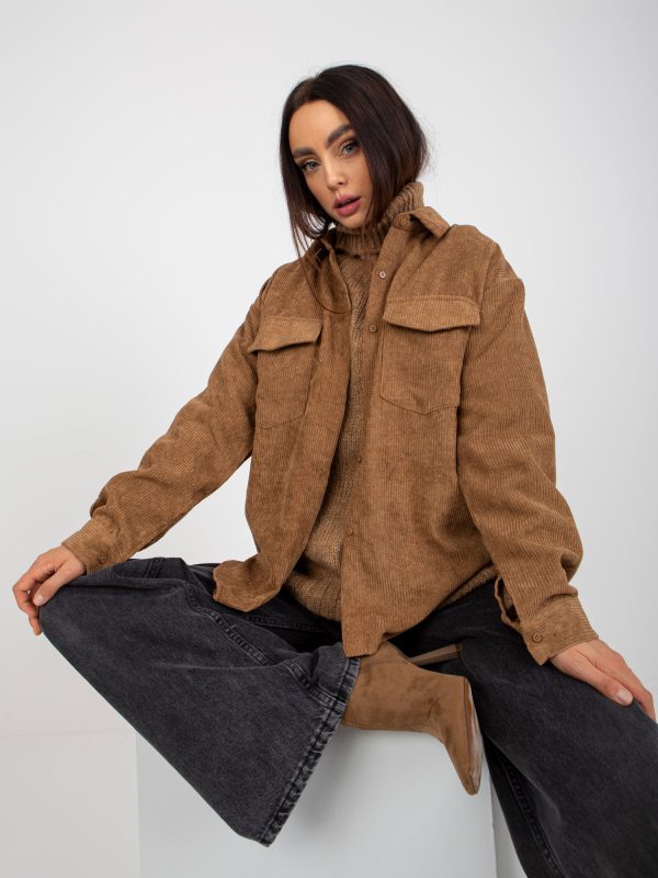 Wholesale Camel corduroy outershirt with pockets