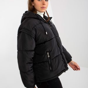 Wholesale Black quilted winter jacket 2in1 with hood