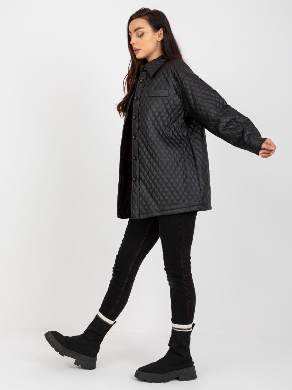 Wholesale Black Transitional Quilted Jacket with Buttons