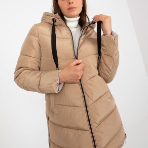 Wholesale Camel beige double-sided winter jacket with hood