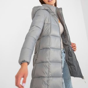 Wholesale Grey flared winter jacket with quilting