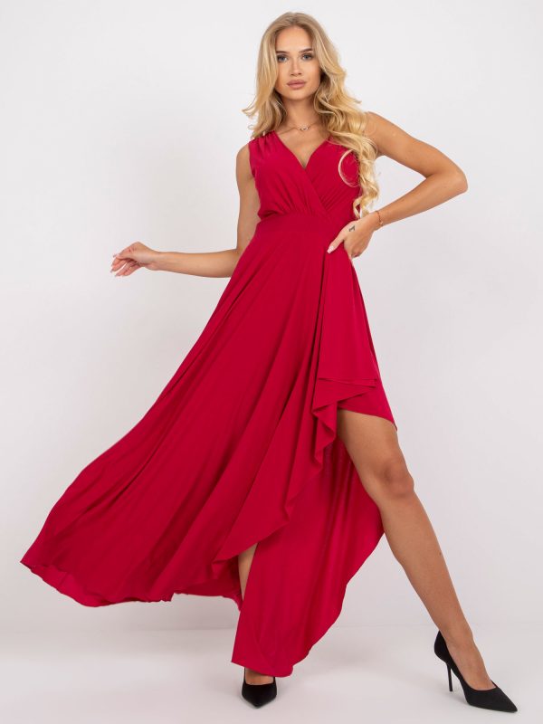 Wholesale Red Celina Wrap Neck Maxi Evening Dress