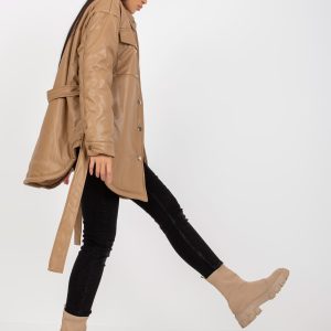 Wholesale Camel down jacket made of eco-leather with snaps