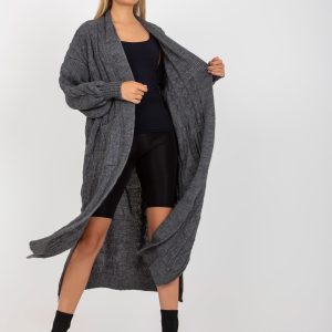 Wholesale Dark gray maxi cardigan in braids RUE PARIS