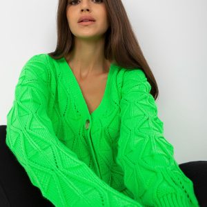 Wholesale Fluo green openwork cardigan with buttons RUE PARIS