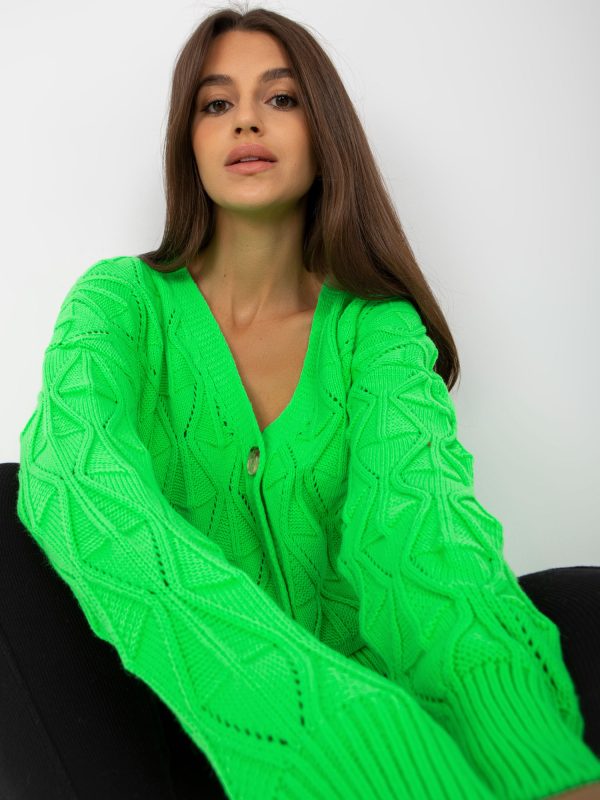 Wholesale Fluo green openwork cardigan with buttons RUE PARIS