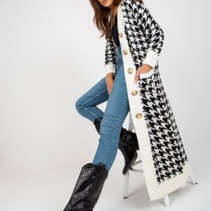 Wholesale White and black long cardigan with houndstooth OCH BELLA