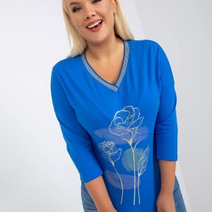 Wholesale Dark Blue Women's Plus Size Blouse with Applique with Rhinestones