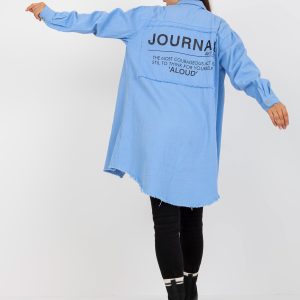 Wholesale Light Blue Cotton Long Shirt with Back Print