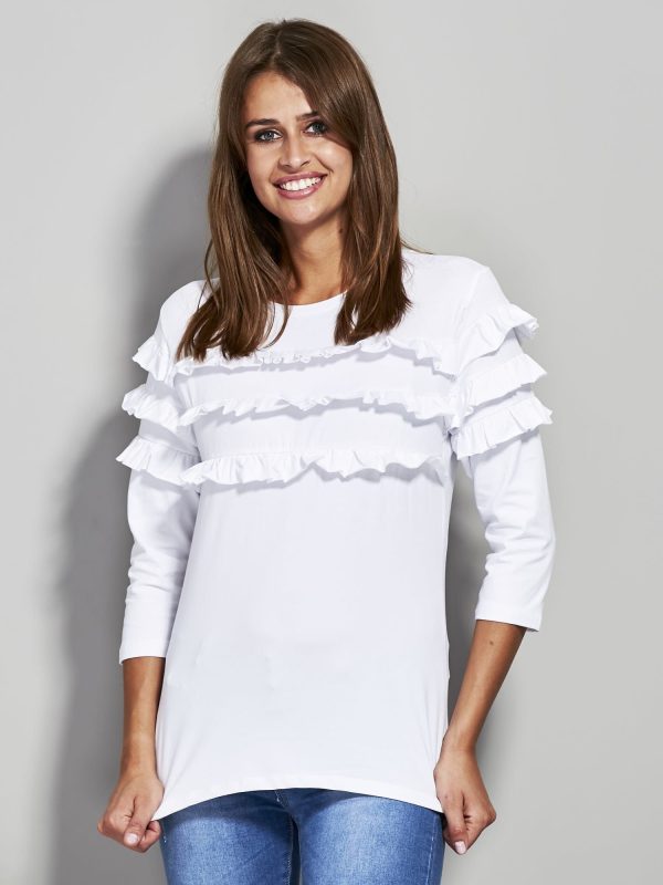 Wholesale Blouse with frills at the neckline white