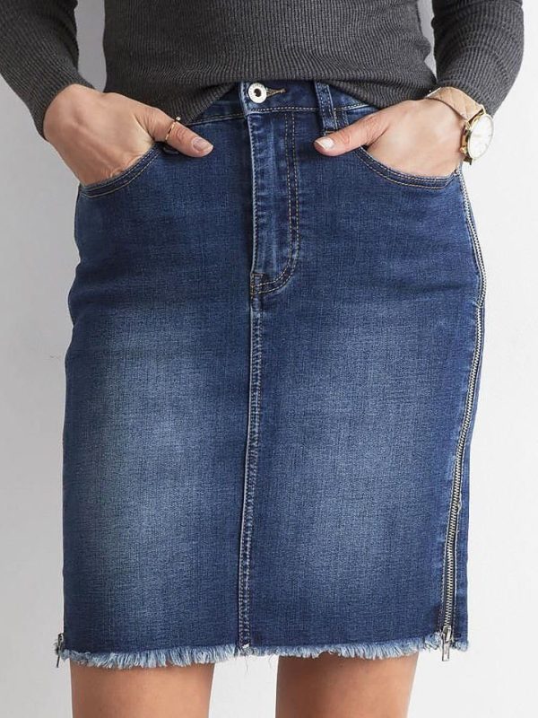 Wholesale Blue denim skirt with zippers