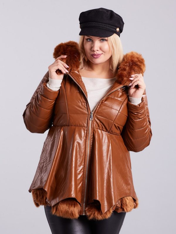 Wholesale Brown leatherette jacket PLUS SIZE