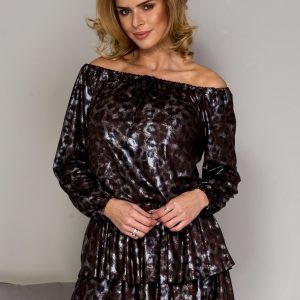 Wholesale Brown Leoter Print Gloss Dress