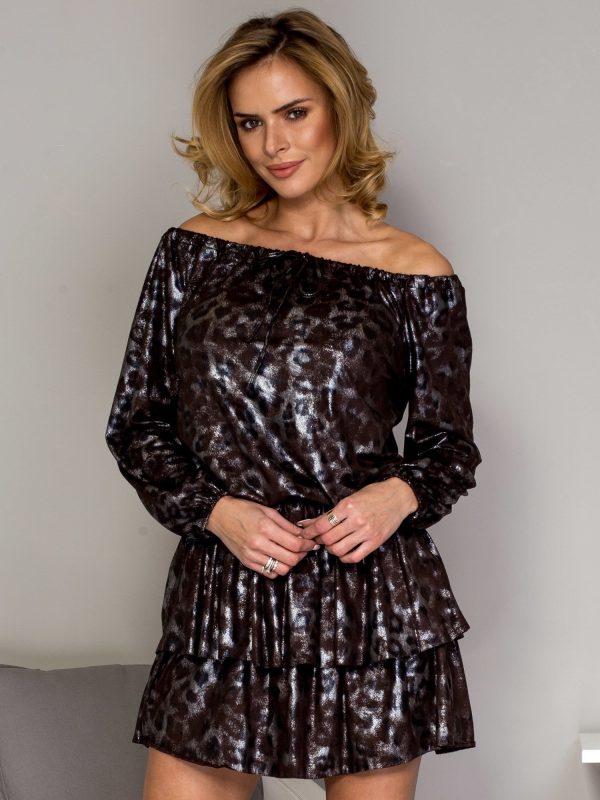 Wholesale Brown Leoter Print Gloss Dress