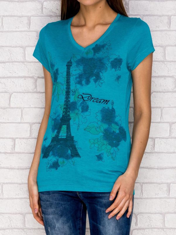 Wholesale Dark green t-shirt with Parisian print