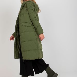 Wholesale Khaki long quilted winter jacket with pockets