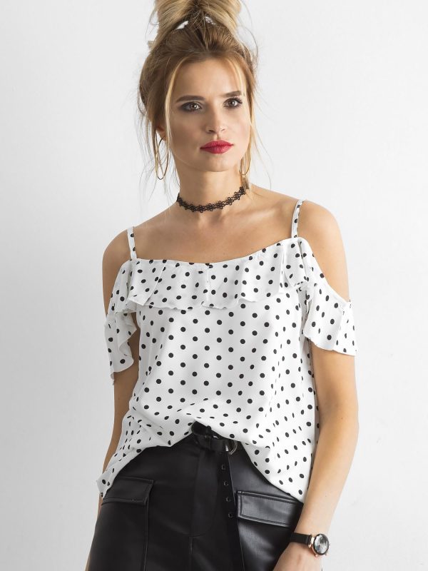 Wholesale Ecru blouse in Polka Das