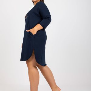 Wholesale Navy blue casual tunic plus size with V neckline