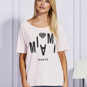 Wholesale Pale pink t-shirt MIAMI BEACH