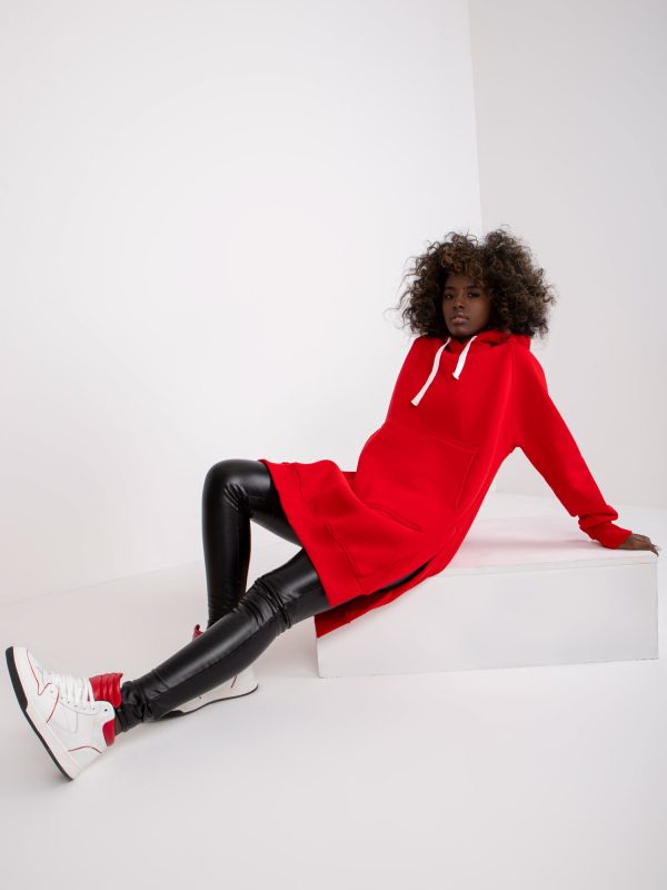 Wholesale Red Basic Long Sweatshirt with Hoodie Wioletta