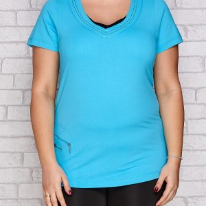 Wholesale Turquoise T-shirt with triangular neckline