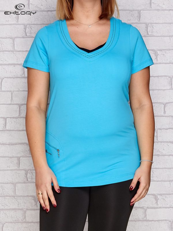 Wholesale Turquoise T-shirt with triangular neckline