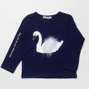 Wholesale Navy blue blouse for a girl with a swan