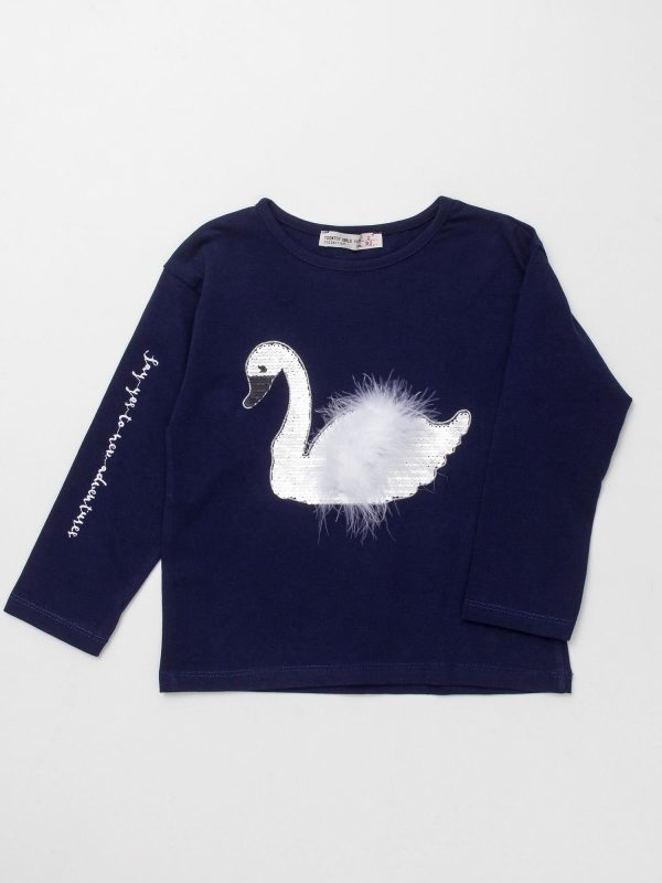 Wholesale Navy blue blouse for a girl with a swan