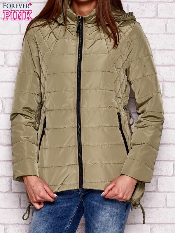 Wholesale Jacket with contrasting trim and khaki hood