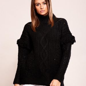 Wholesale Black sweater with fringes