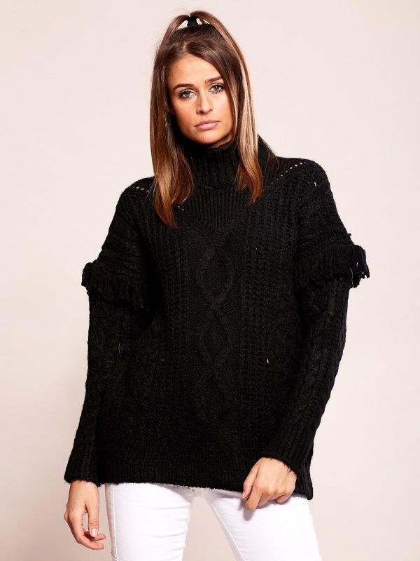 Wholesale Black sweater with fringes