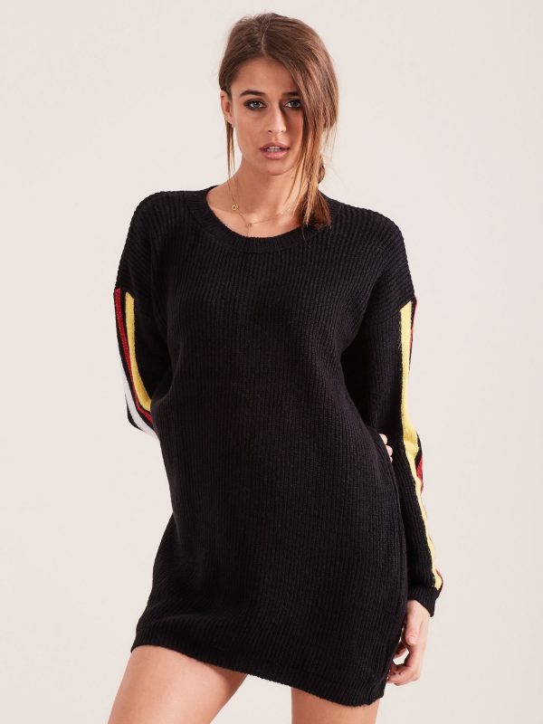 Wholesale Black long sweater with colorful stripes