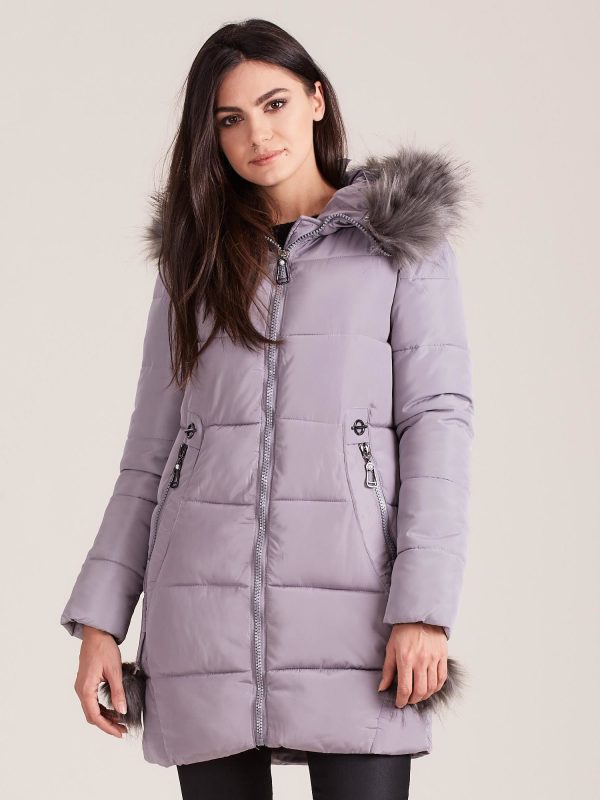 Wholesale Women's Grey Winter Jacket with Fur