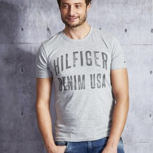 Wholesale TOMMY HILFIGER Gray men's t-shirt with inscription