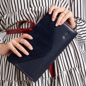 Wholesale Navy blue clutch bag with suede flip