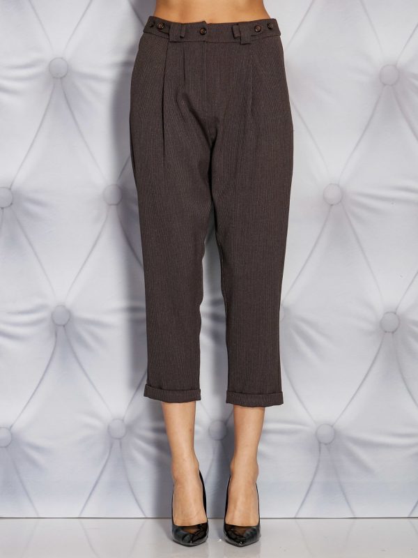 Wholesale Coffee wide fabric pants with delicate stripe