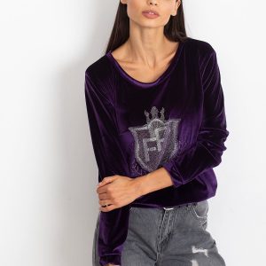 Wholesale Purple velvet sweatshirt with coat of arms of rhinestones