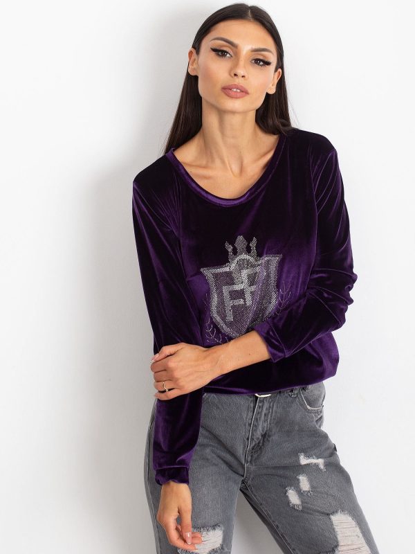 Wholesale Purple velvet sweatshirt with coat of arms of rhinestones