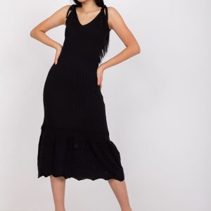 Wholesale Black ribbed midi dress