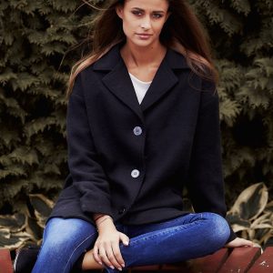 Wholesale Black wool coat with pockets and collar